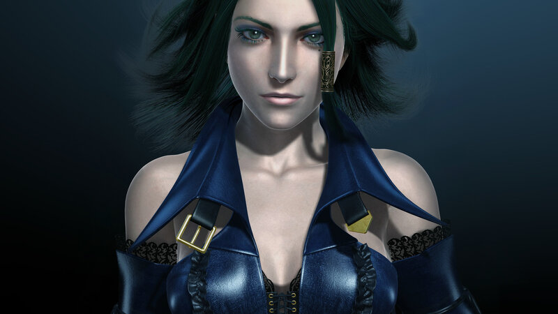 female character in blue outfit