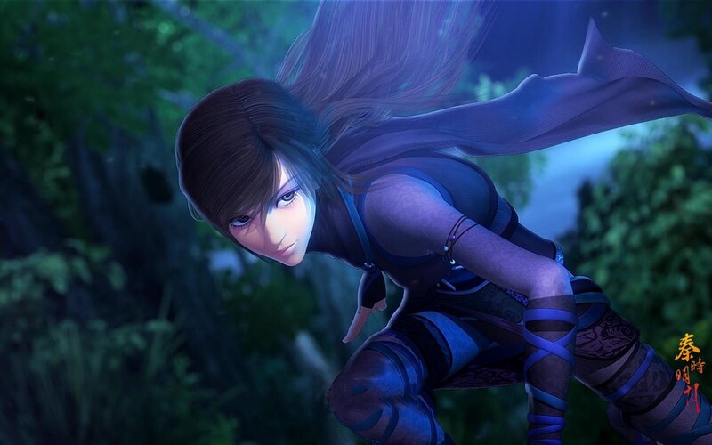 Female Character in Blue Outfit — Dramatic, Night