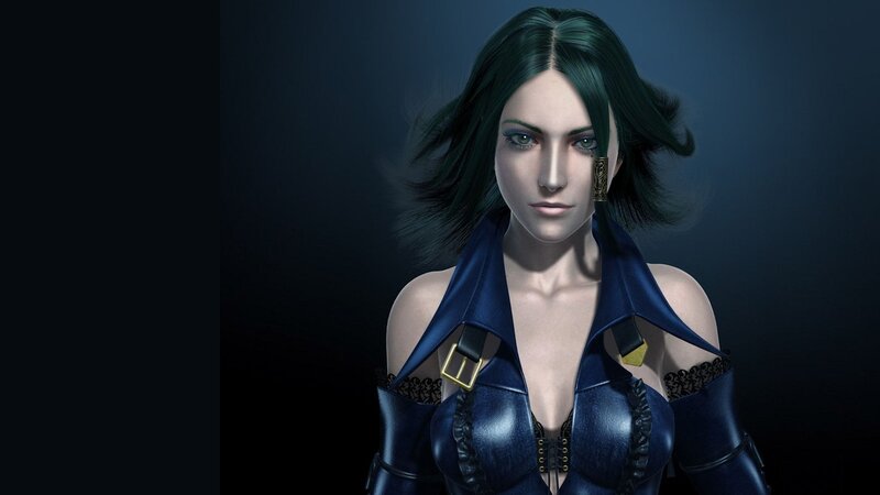 Female Character in Blue Outfit — Serious, 3d Render, Green Hair