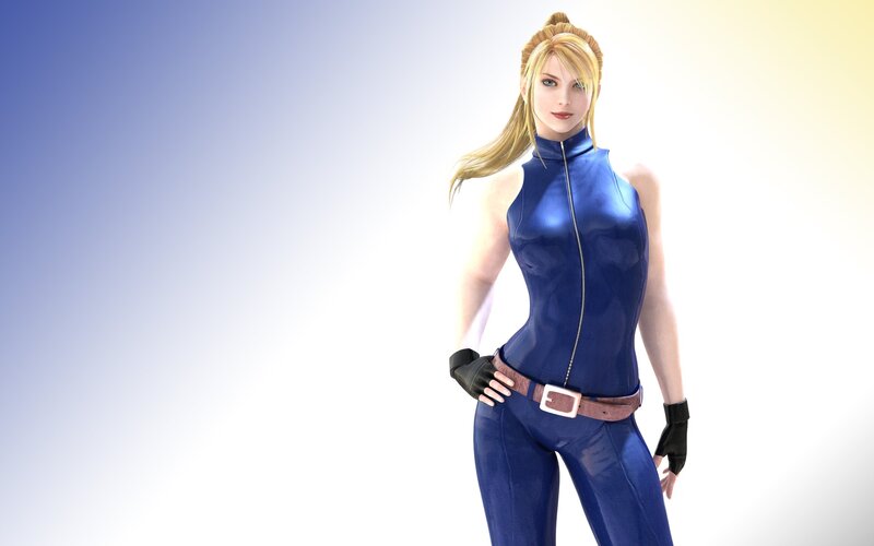 female character in blue suit
