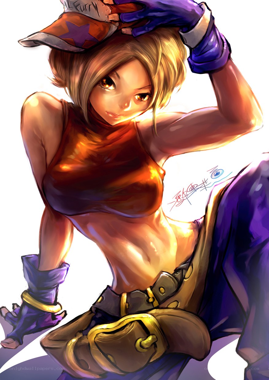 female character in cap and gloves