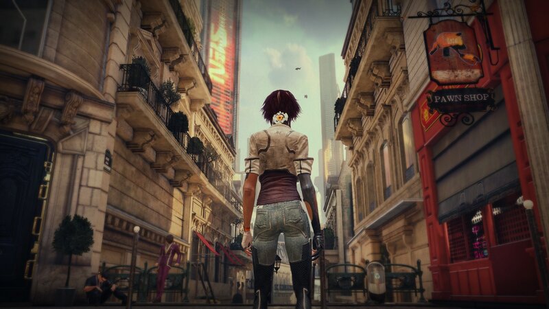 Female Character in City — Gray, Dramatic