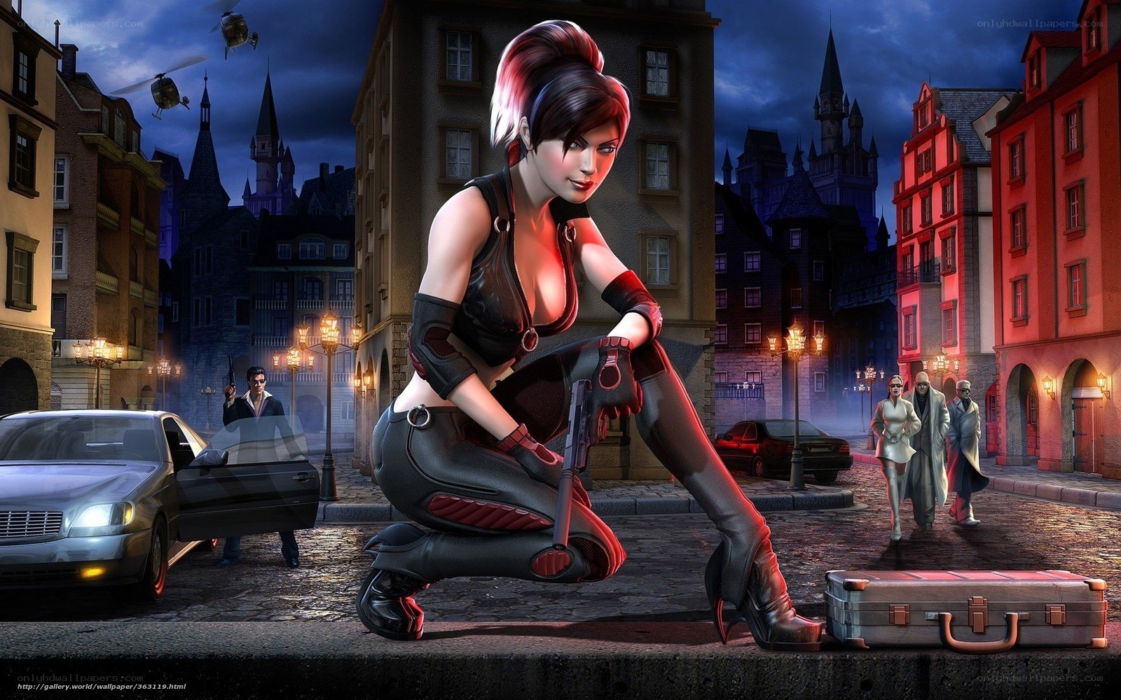 female character in city scene