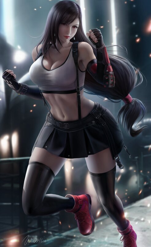 Female Character in Combat Pose — Black, Dramatic, Night