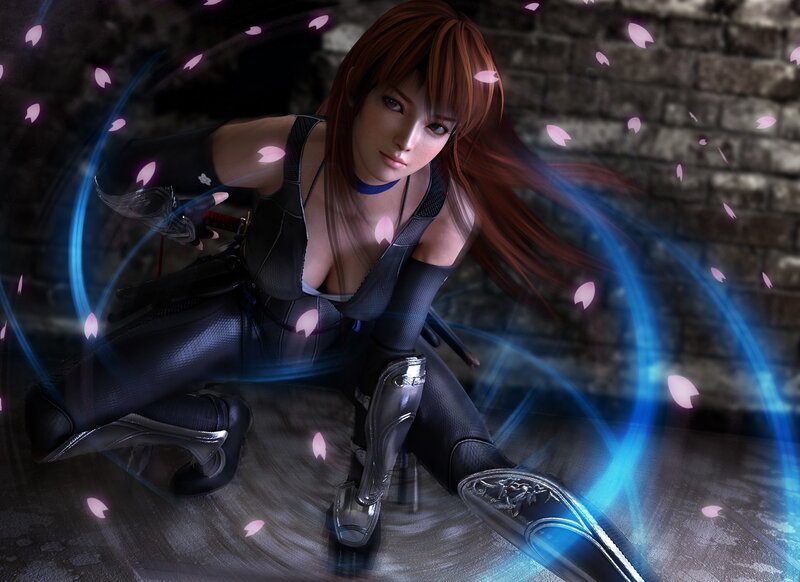Female Character in Combat Pose — Black, Dramatic