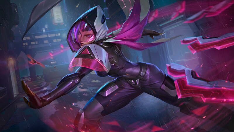 Female Character in Combat Pose — Purple, Dramatic, Night