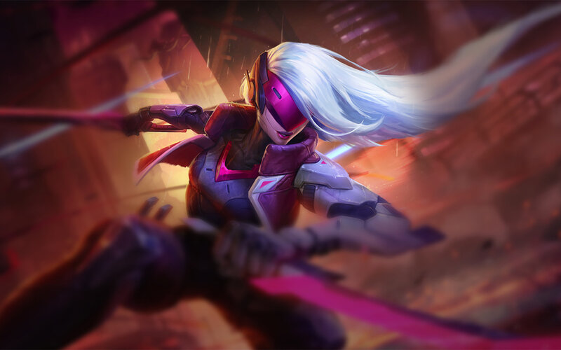 Female Character in Combat — Purple, Dramatic, Digital Art, Long White Hair
