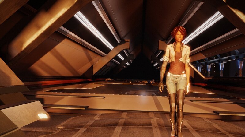 Female Character in Corridor — Brown