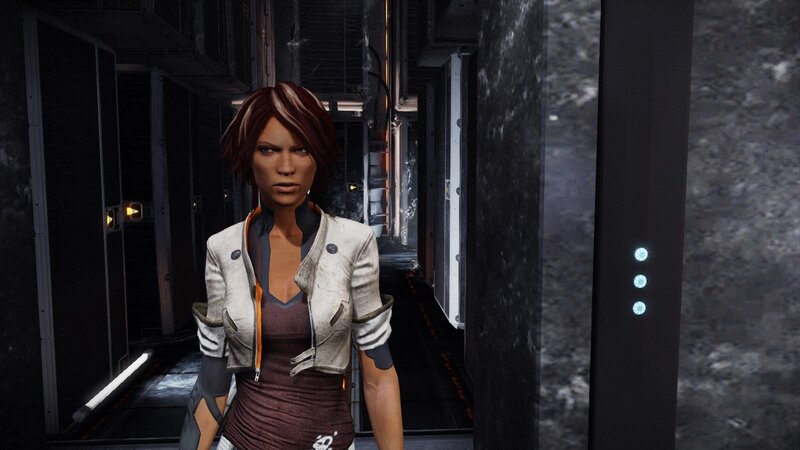 Female Character in Corridor — Gray