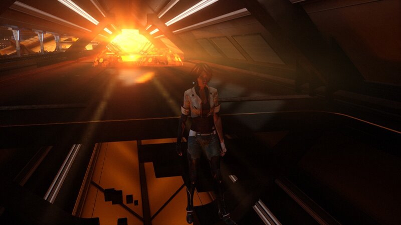 Female Character in Corridor — Orange