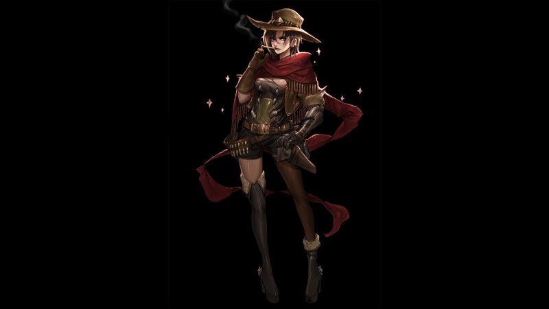 Female Character in Cowboy Hat — Black, Dramatic