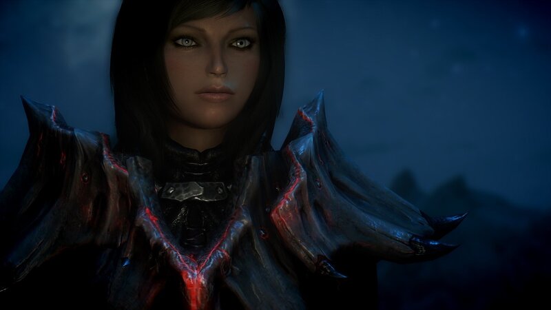 female character in dark armor