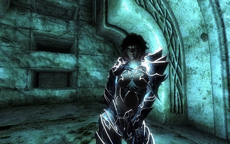 female character in dark armor