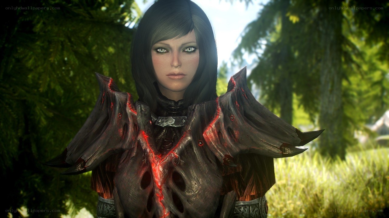 female character in dark armor