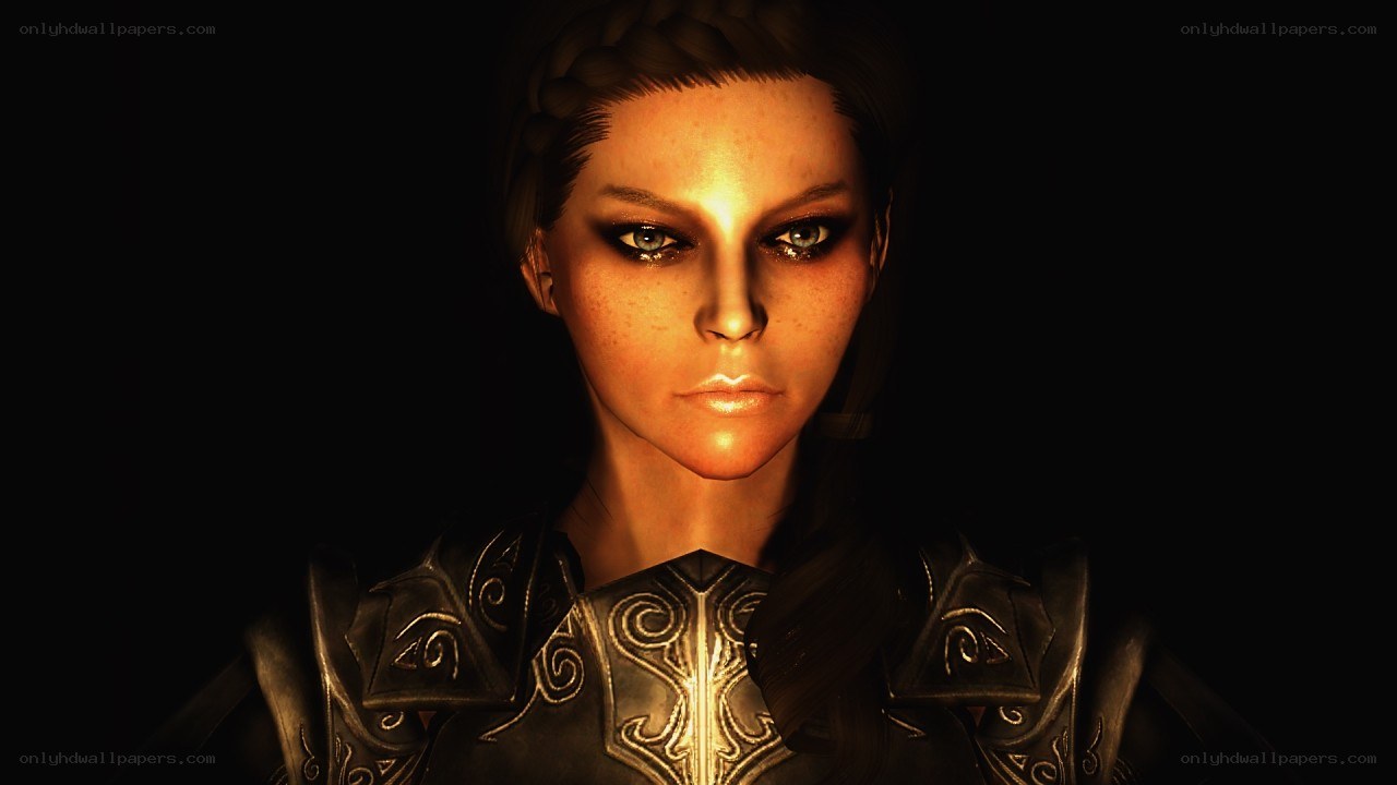 female character in dark armor