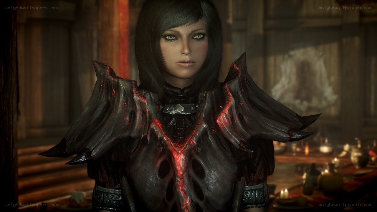 female character in dark armor