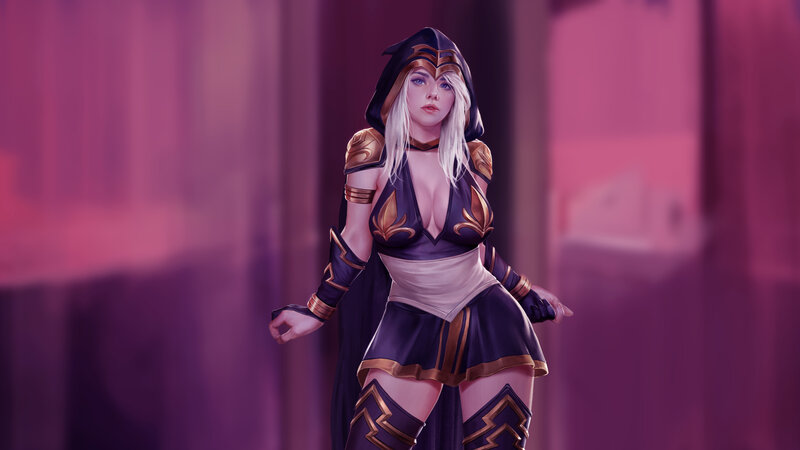 Female Character in Dark Armor — Purple, Dramatic
