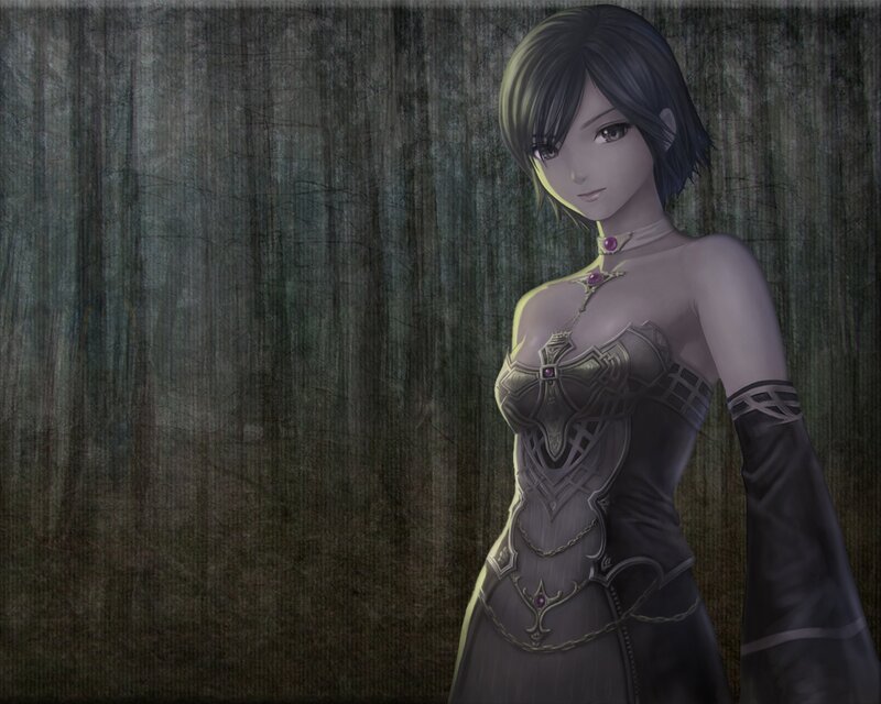 female character in dark armor