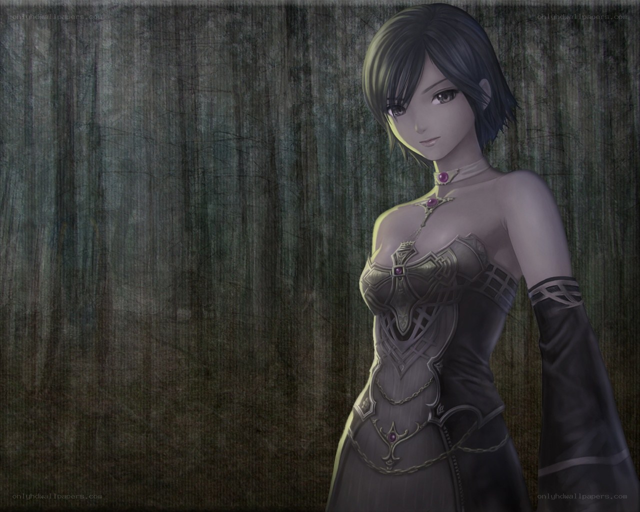 female character in dark armor
