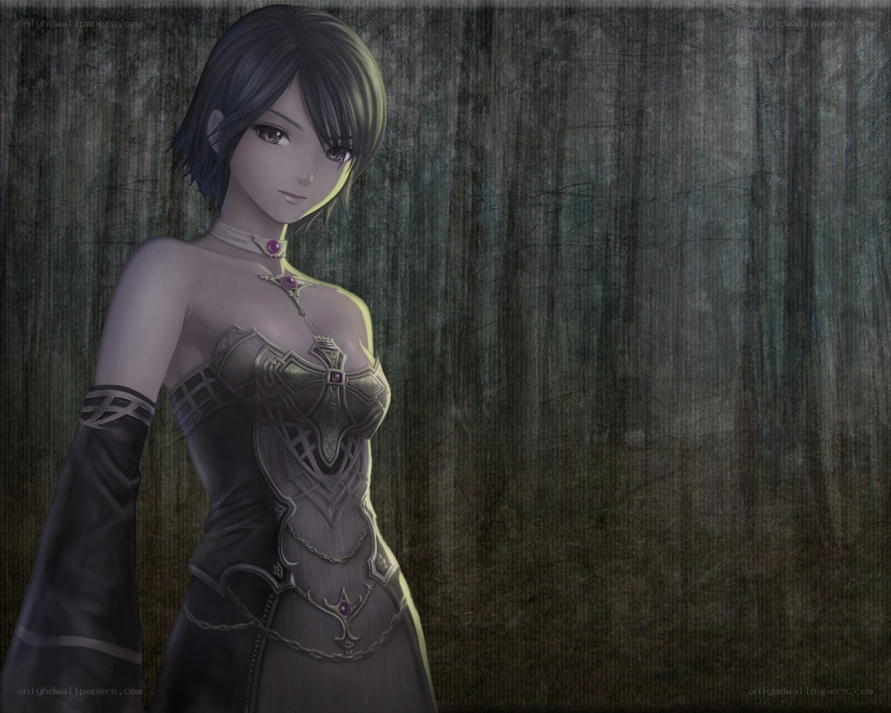 female character in dark forest