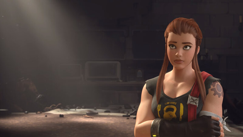 Female Character in Dark Room — Brown, Serious