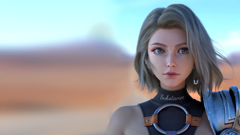 Female Character in Desert — Blue
