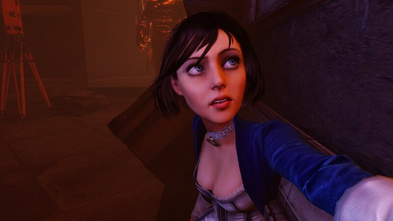 female character in dimly lit room
