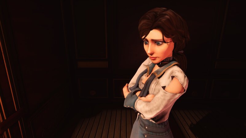 female character in dimly lit room