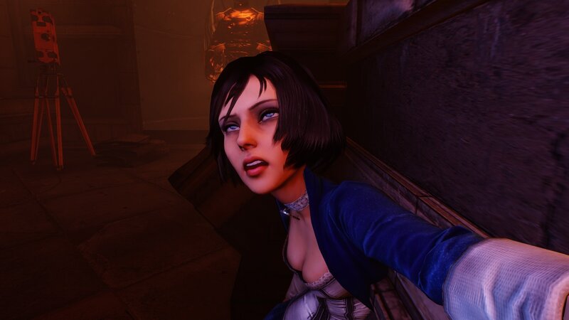 female character in dimly lit room