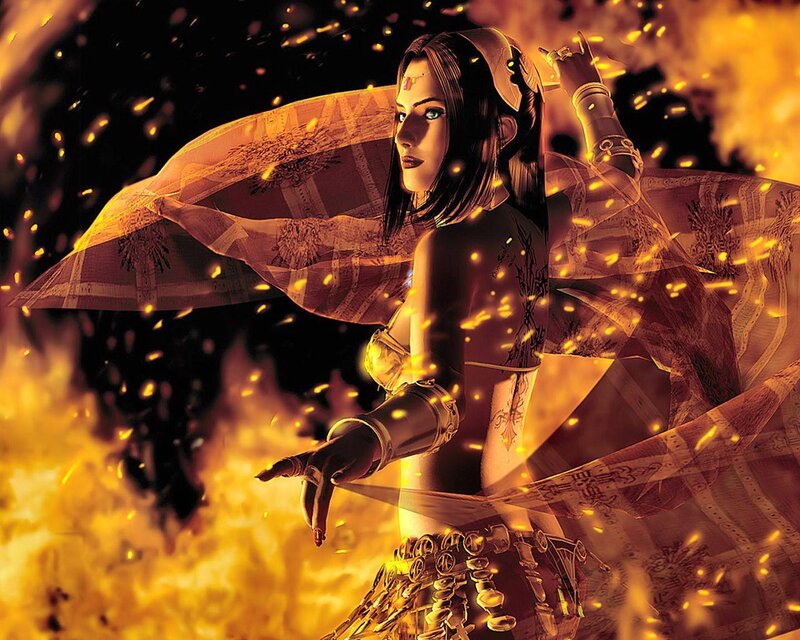 Female Character in Fire — Orange, Dramatic, Digital Art