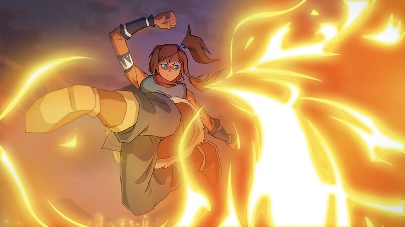 Female Character in Fire — Orange, Dramatic, Night