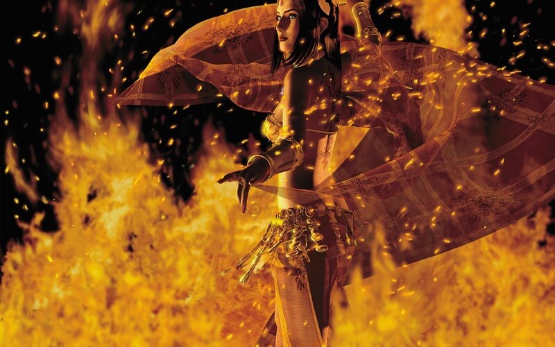 Female Character in Fire — Yellow
