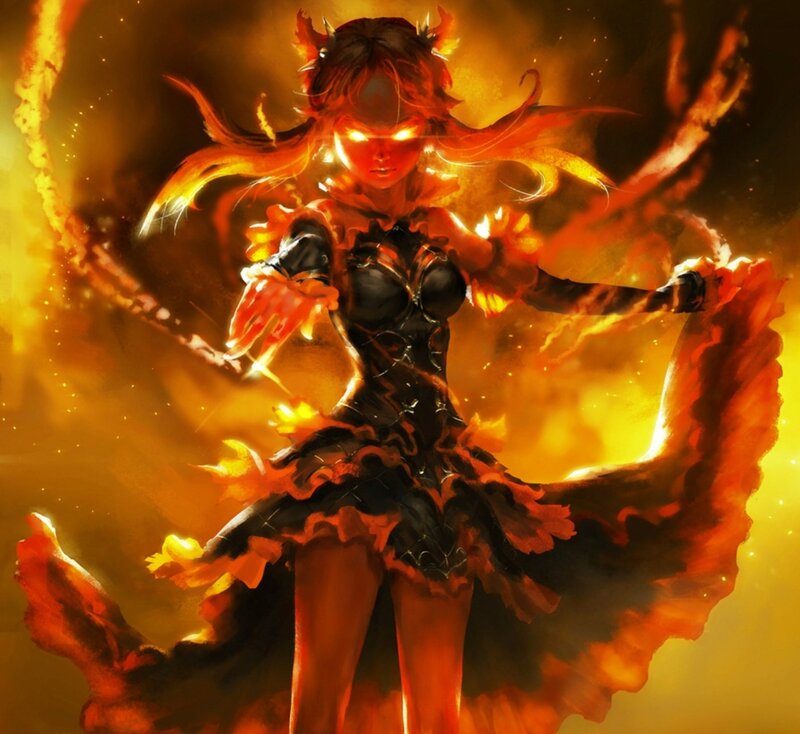 Female Character in Flames — Orange