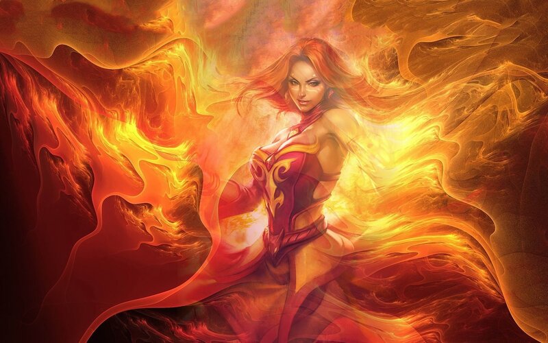 Female Character in Flames — Red, Dramatic