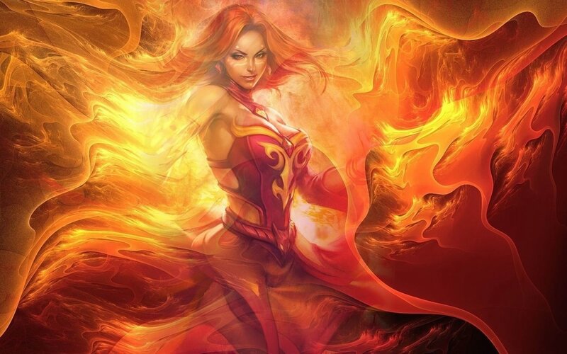 Female Character in Flames — Red