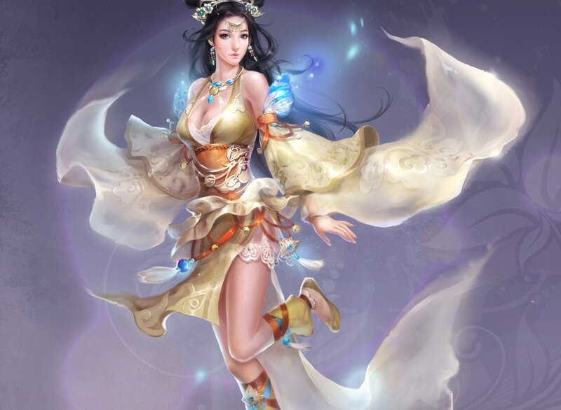 Female Character in Flowing Dress — Purple, Dramatic