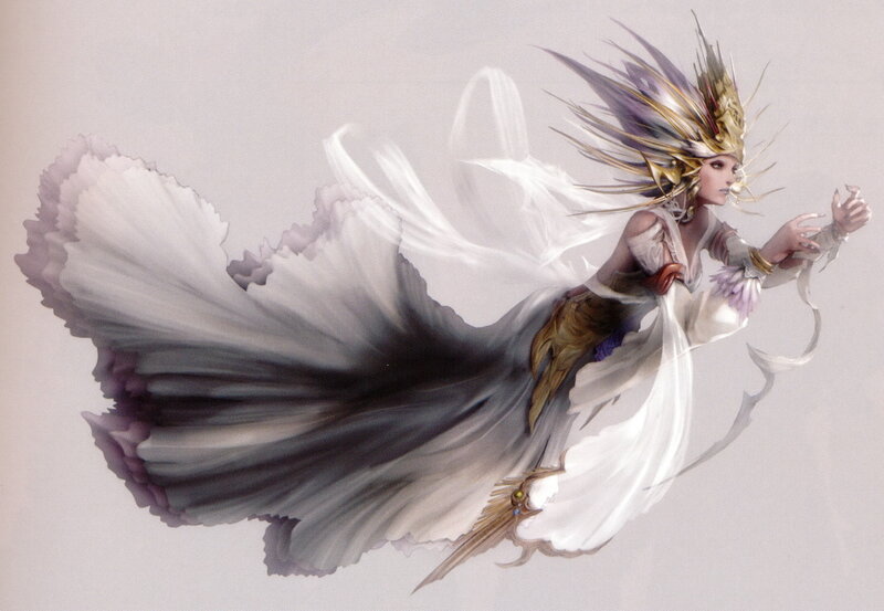 Female Character in Flowing Dress — White