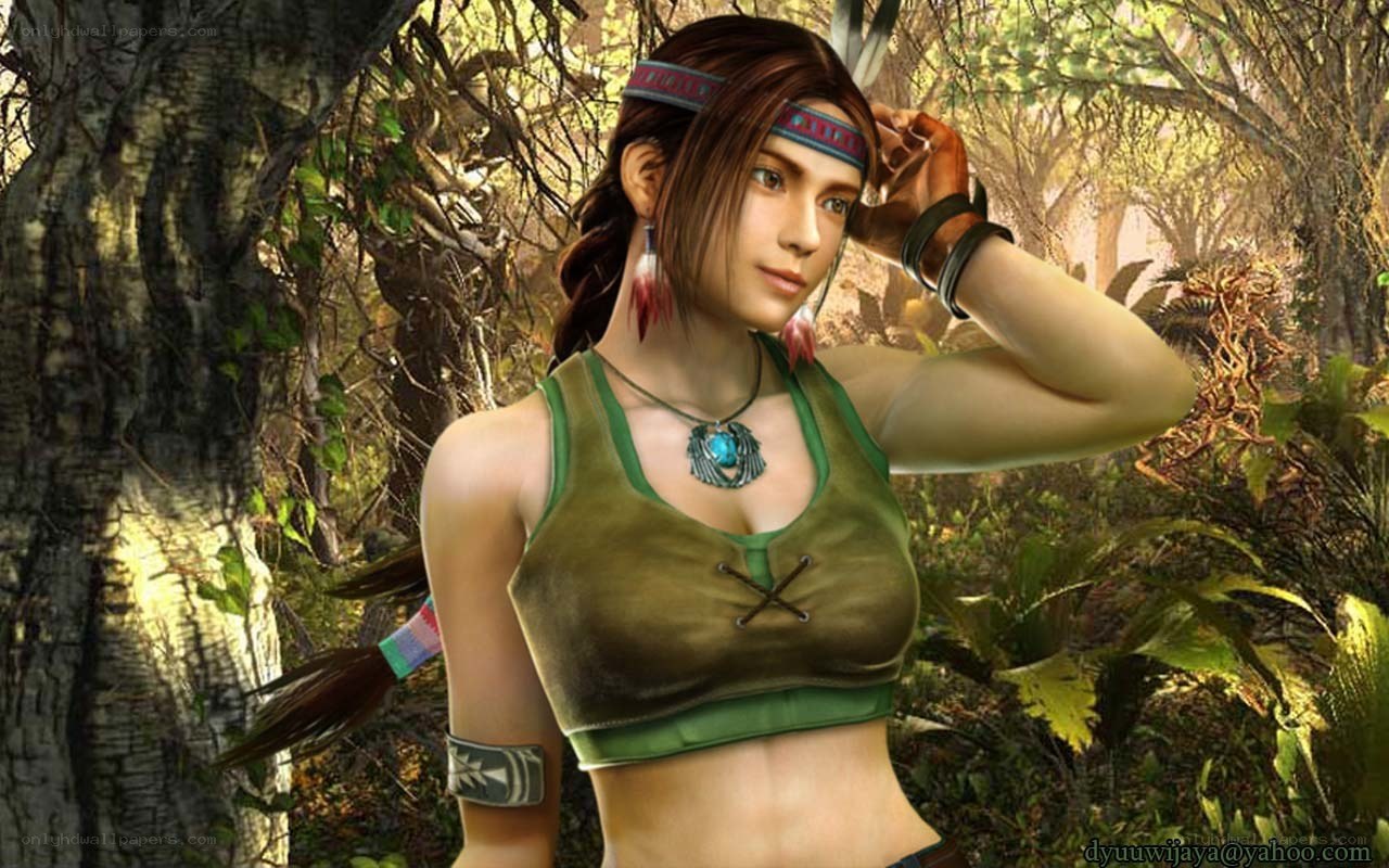 female character in forest