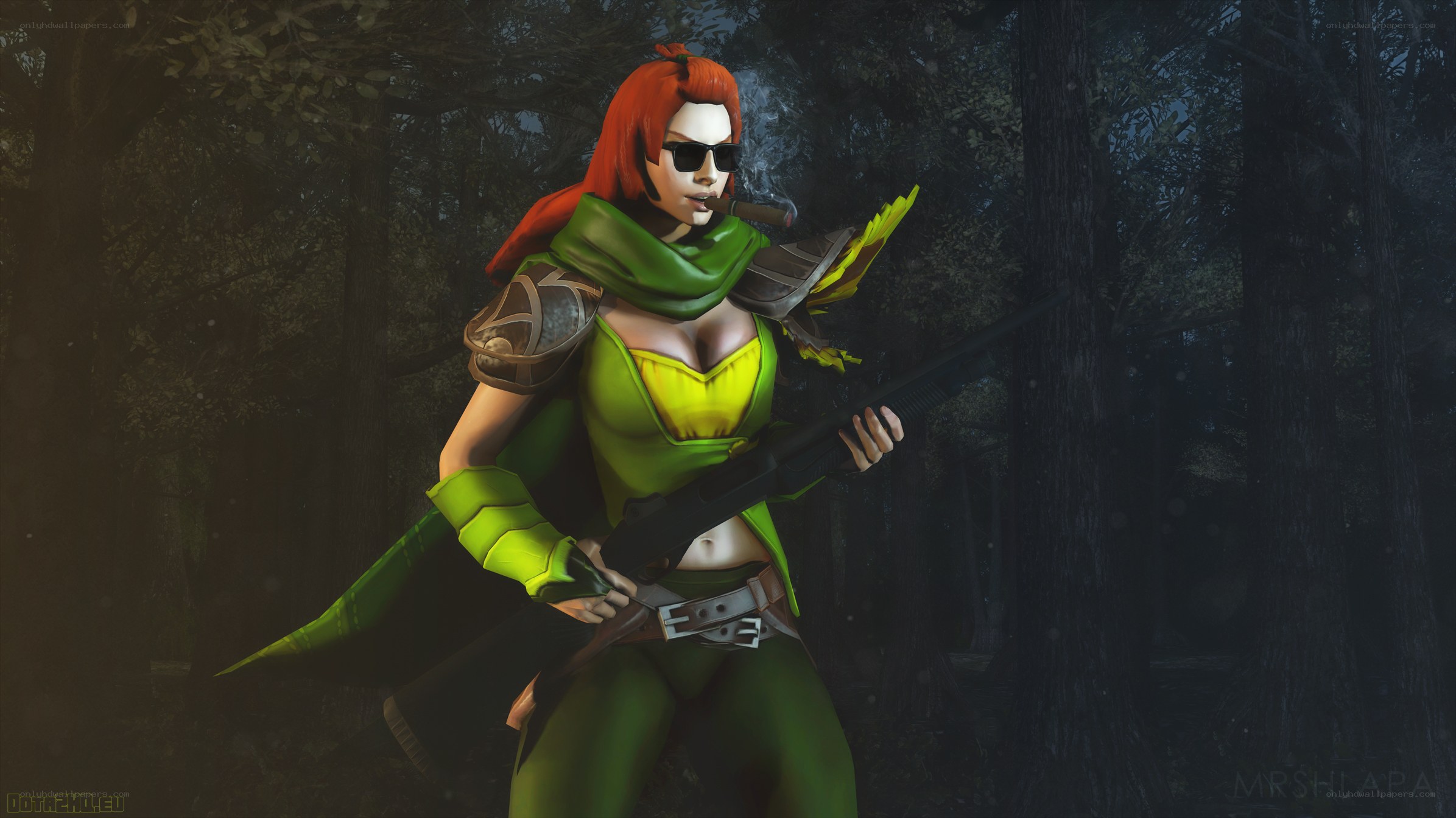 female character in forest