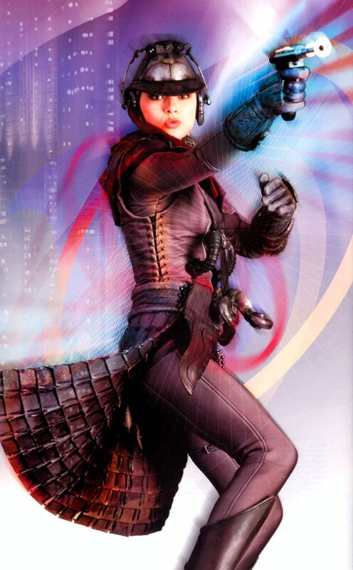 female character in futuristic armor