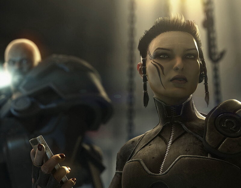 female character in futuristic armor