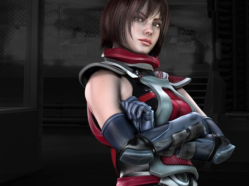 female character in futuristic armor