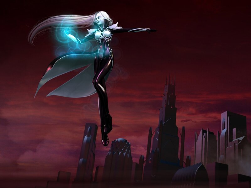 female character in futuristic city