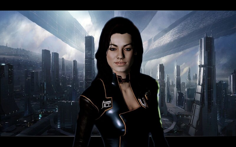 female character in futuristic city