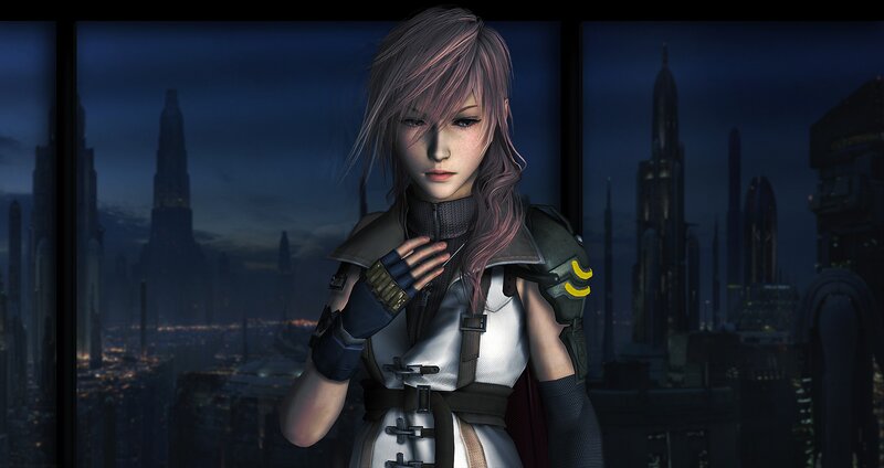 female character in futuristic city