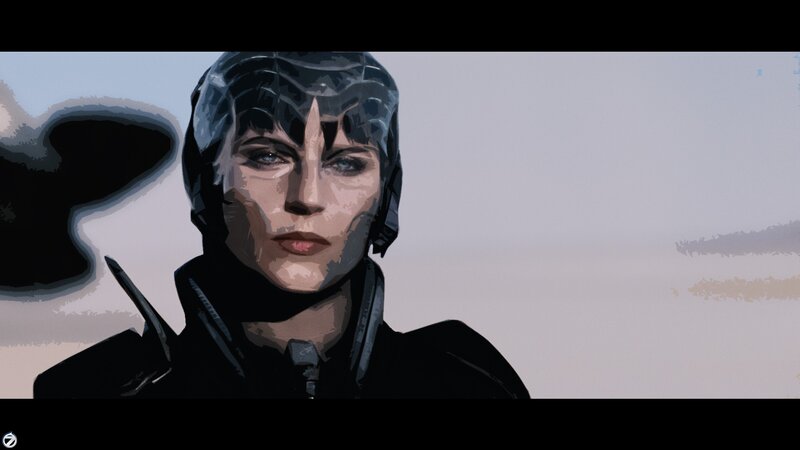female character in futuristic helmet