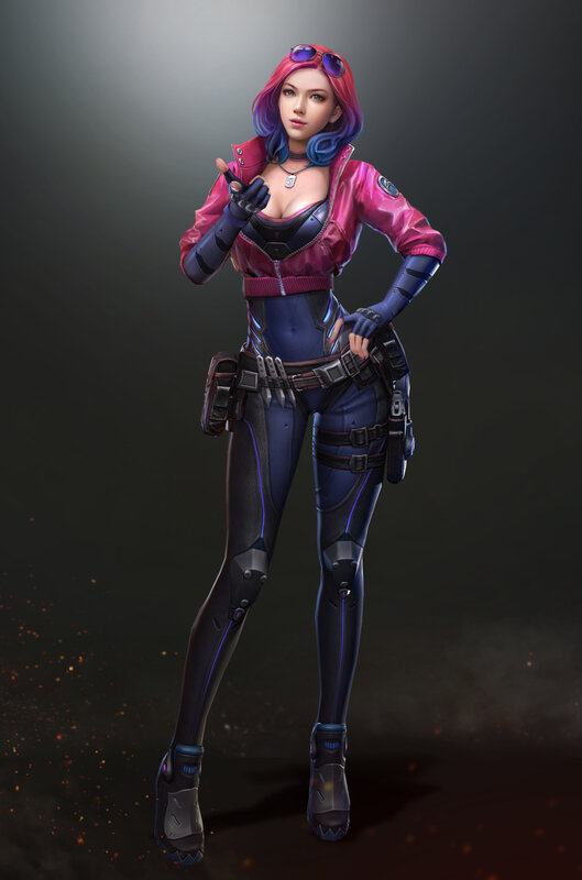 Female Character in Futuristic Outfit — Purple