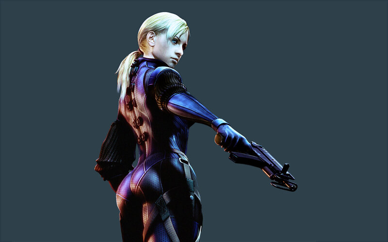 female character in futuristic suit