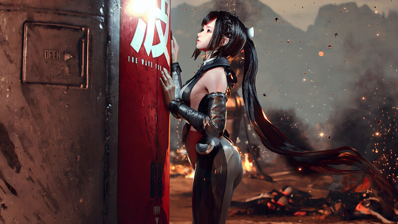 Female Character in Futuristic Suit — Red, Dramatic