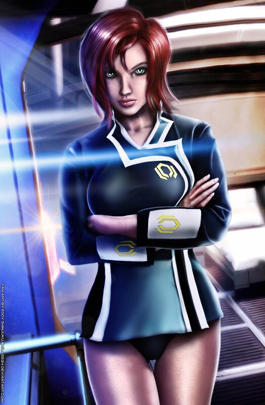 female character in futuristic uniform